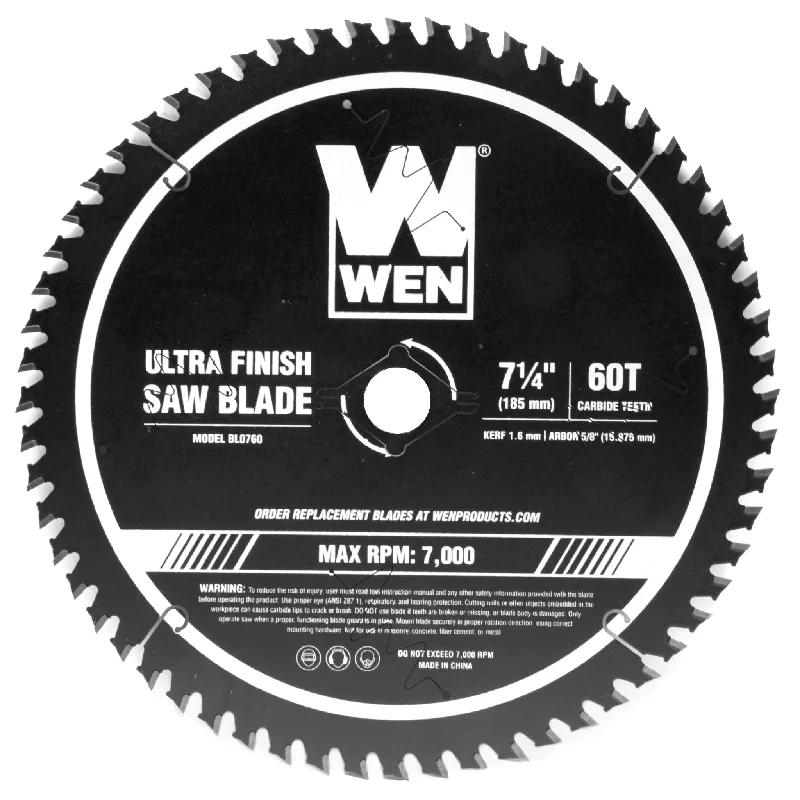 WEN BL0760 7.25-Inch 60-Tooth Carbide-Tipped Professional Ultra Fine-Finish Circular Saw Blade with Cool-Cut Coating