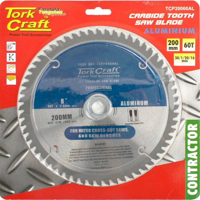 Tork Craft Blade Contactor Alum 200 X 60T 30/20/16 Circular Saw Tct