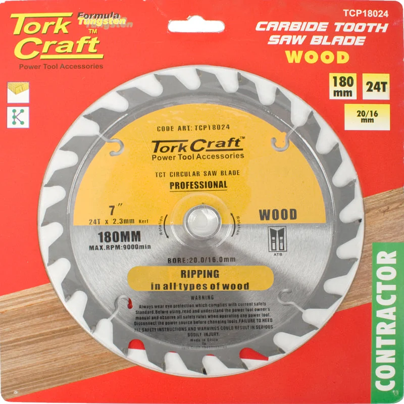 Tork Craft Blade Contractor 180 X 24T 20/16 Circular Saw Tct