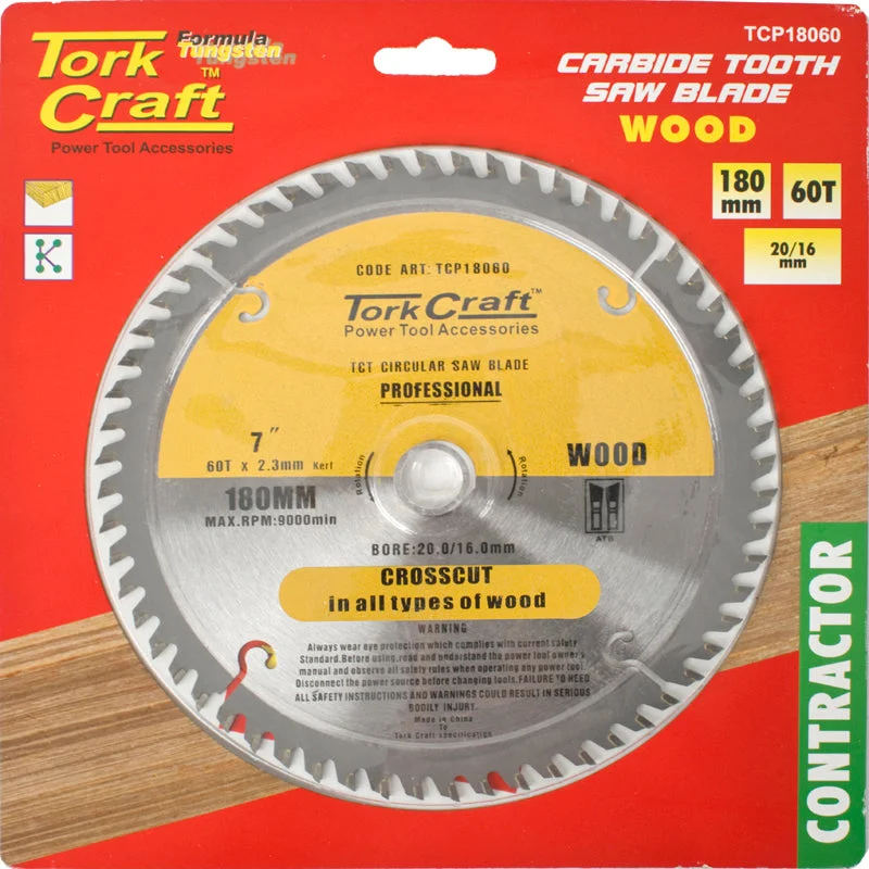 Tork Craft Blade Contractor 180 X 60T 20/16 Circular Saw Tct