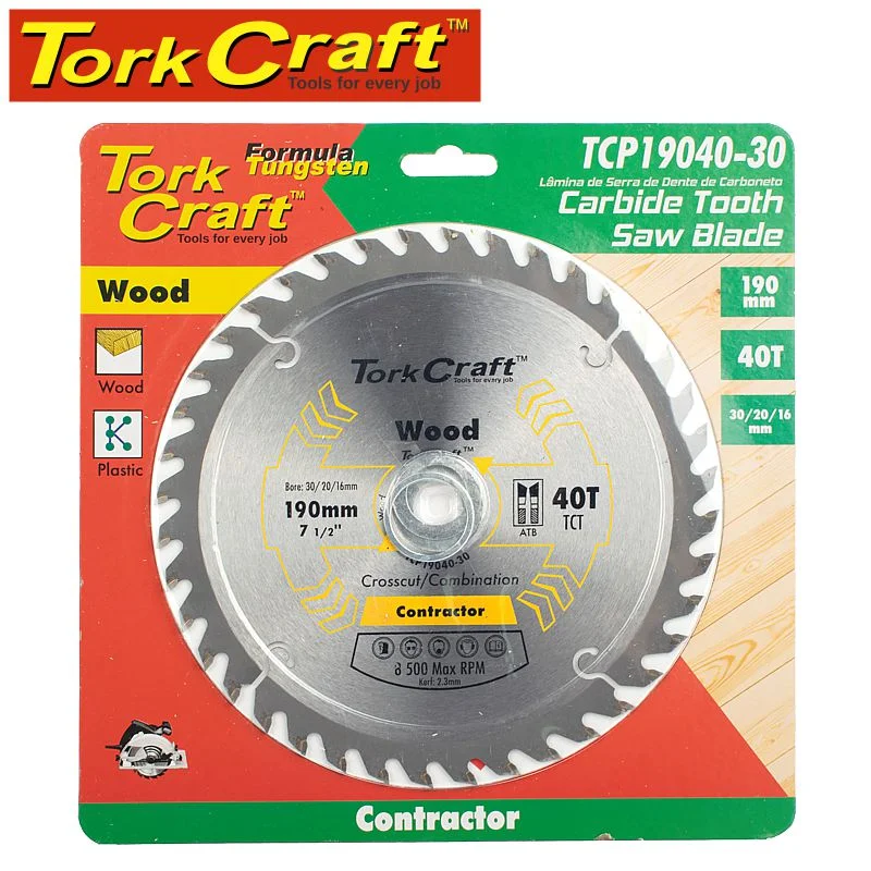 Tork Craft Blade Contractor 190 X 40T 30/20/16 Circular Saw Tct