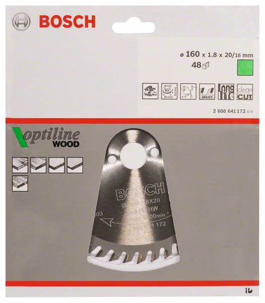 Bosch Optiline Circular Saw Blade for Wood 160mm 48t 2608641172