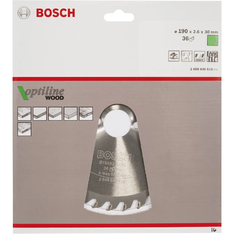 Bosch Optiline Circular Saw Blade for Wood 190 x 30 x 2,6 mm, 36 2608640616