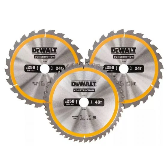 Dewalt DT1963 Construction 250mm Circular Saw Blade Pack of 3 24T & 48T