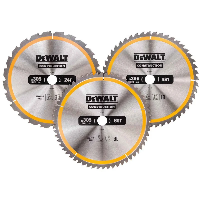 DeWalt DT1964QZ 3-Pack Construction Circular Saw Blades 305mm x 30mm with 24T, 48T & 60T Options