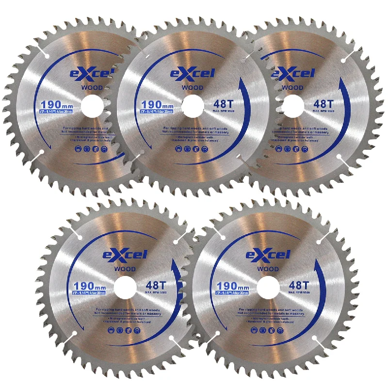 Excel TCT Circular Saw Blade 190mm 48 Tooth for Wood Pack of 5