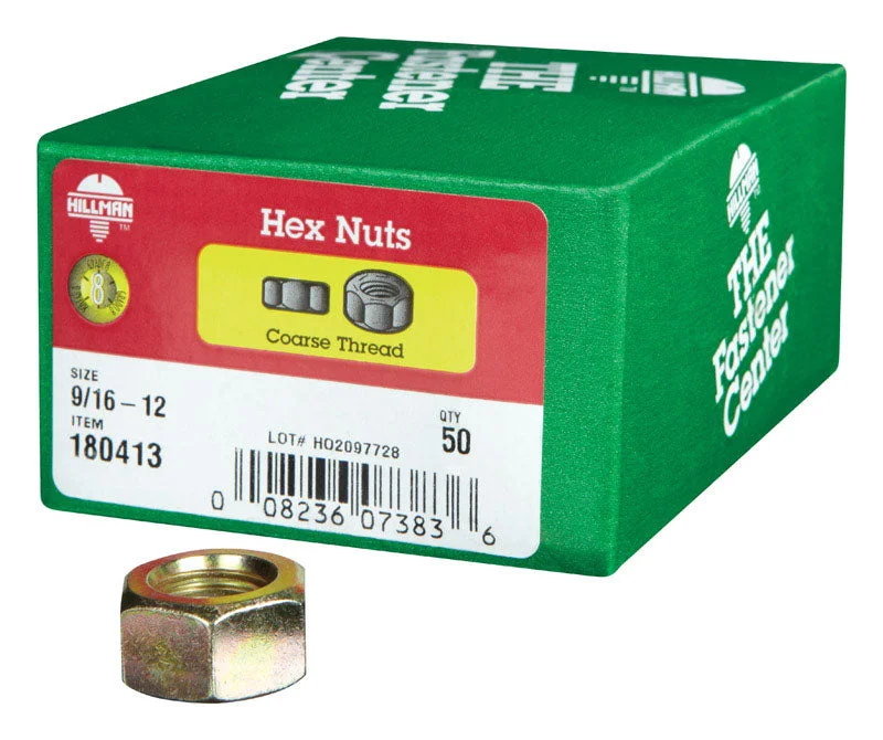 Hillman 9/16 in. Zinc Dichromate Steel USS Hex Nut 50 pk