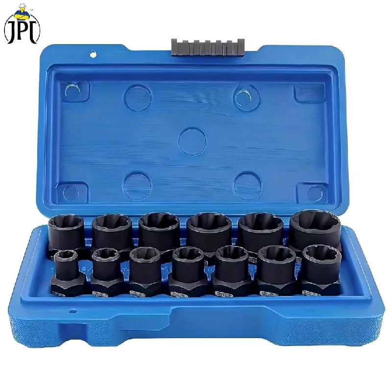 JPT 13-Piece Impact Nut and Bolt Extractor Set for Removing Stubborn, Damaged, Frozen, Rusted, and Rounded-Off Bolts and Nuts