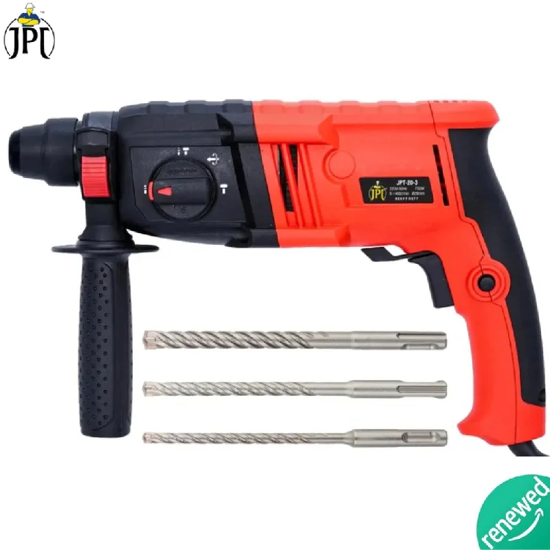 JPT Pro SDS-Plus 20MM Rotary Hammer Machine | 700-Watt Motor | 1400 RPM Speed | 2.4 Joules Impact | 5100 BPM Force | 3 Function Modes | All Accessories Included ( RENEWED )