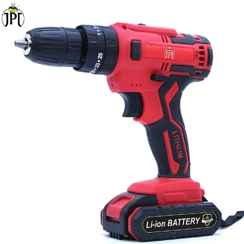 JPT Heavy Duty 21-volt Impact Cordless Drill Machine | 28 Nm Torque | 1350 RPM Speed | 3/8-Inch Keyless Chuck | 25+3 Setting Modes | 2 Speed Modes | ( 𝐁𝐚𝐭𝐭𝐞𝐫𝐲 & 𝐂𝐡𝐚𝐫𝐠𝐞𝐫 𝐍𝐨𝐭 𝐈𝐧𝐜𝐥𝐮𝐝𝐞𝐝 )