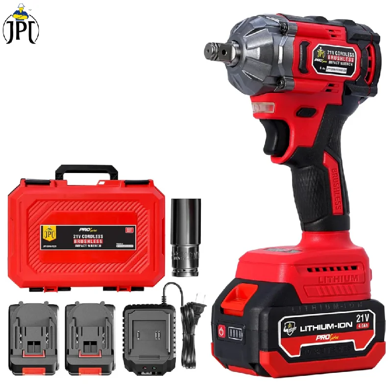 JPT Pro Series Brushless Heavy Duty 21-volt Cordless Impact Wrench | 350N.m Torque | 3450RPM Speed | 1/2-Inch Shank | 4000mAh Battery | Fast Charger | 12-Months Warranty | Accessories Included