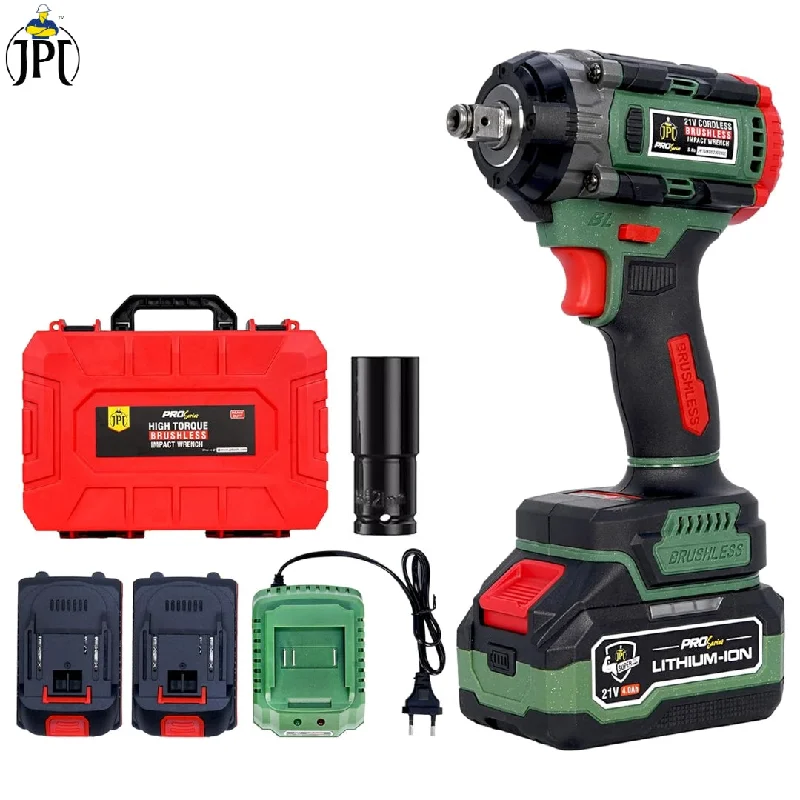 JPT 1/2-Inch Heavy Duty Brushless Motor Pro-Series Cordless Impact Wrench | 550N.m Torque | 3650 RPM Speed | 2 Speed Modes | 4000mAh Battery | Fast Charger | 18 Months Warranty