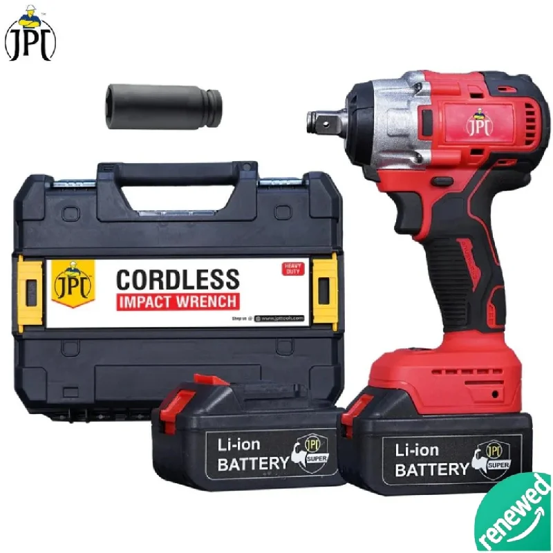 JPT 21-volt Powerful Brushless Motor Cordless Impact Wrench | 550 Nm Torque | 4200 RPM Speed | 1/2-Inch Head Hex Shank | 3 Bright LED Lights | 4000mAh Battery | Fast Charger ( RENEWED )