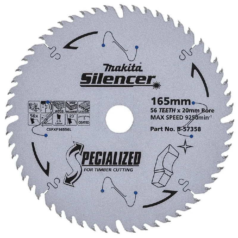 Makita B-57358 165mm (6-1/2") 56T Efficut Specialised TCT Wood Melamine Circular Saw Blade