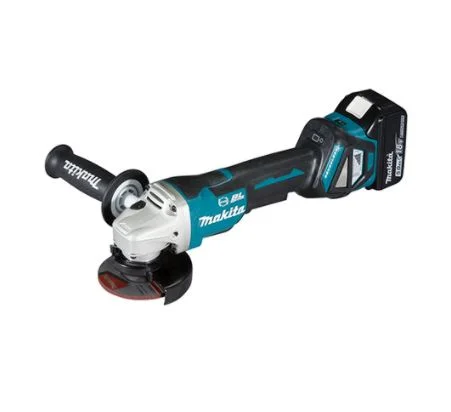 Makita 4" 18V DGA417RTE Cordless Angle Grinder + (Rapid Charger (DC18RC), 2X18V-5.0Ah Batteries (BL1850B)) With Paddle Dead Man Switch | Model : M-DGA417RTE