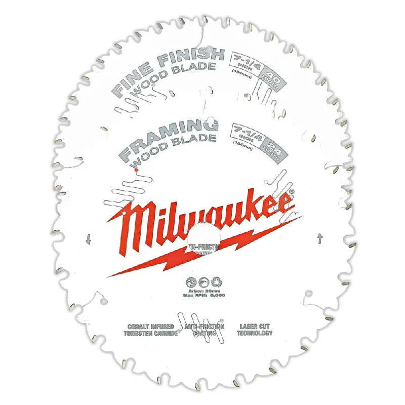 Milwaukee 48418732 184mm (7-1/4") 24T Framing & 40T Fine Finish Wood Circular Saw Blade Set