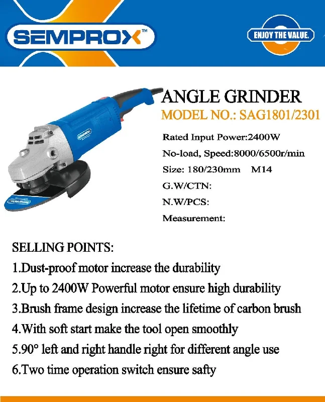 Semprox 180mm Angle Grinder 2400wIndustrial Heavy Duty