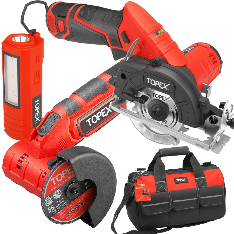 TOPEX 12V Cordless Power Tool Kit Angle Grinder Circular Saw LED Torch