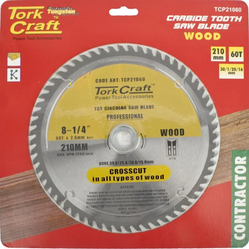 Tork Craft Circular Saw Blade Contractor 210 X 60T 30/20/16 TCP21060