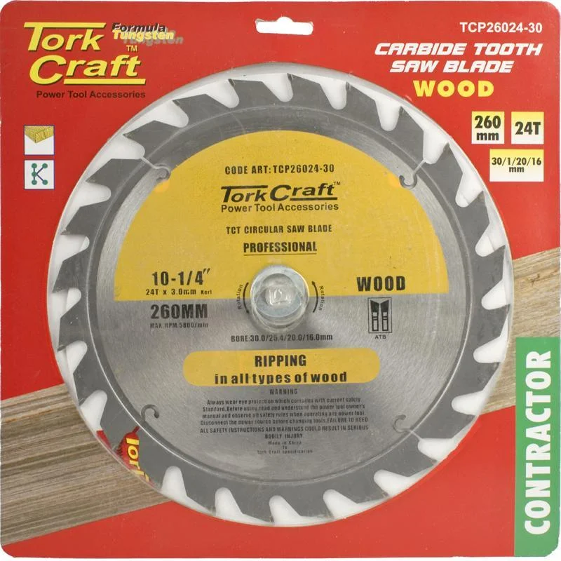 Tork Craft Circular Saw Blade Contractor 260 X 24T 30/20/16 TCP26024-30