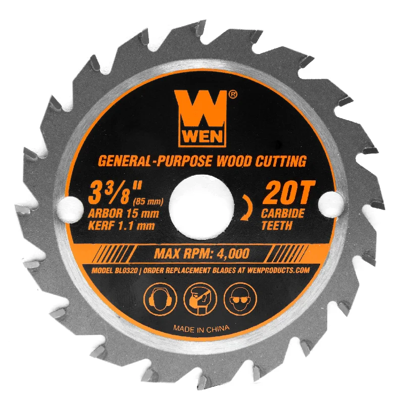 WEN BL0320 3-3/8-Inch 20-Tooth Professional Woodworking Saw Blade for Compact and Mini Circular Saws