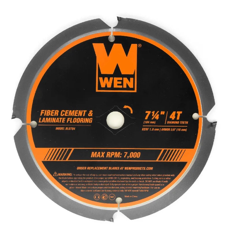 WEN BL0704 7-1/4-Inch 4-Tooth Diamond-Tipped (PCD) Professional Circular Saw Blade for Fiber Cement and Laminate Flooring