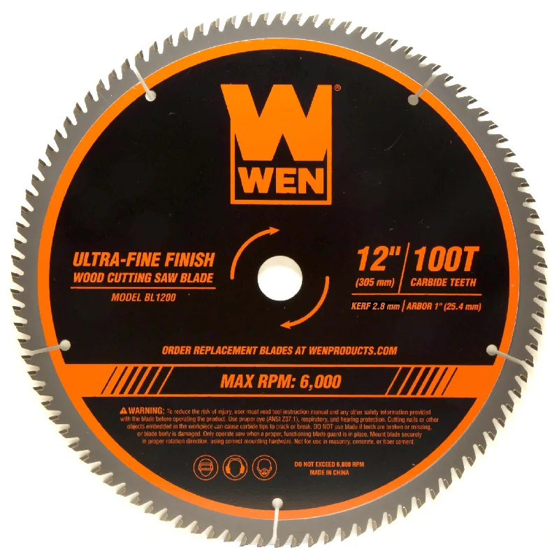 WEN BL1200 12-Inch 100-Tooth Carbide-Tipped Ultra-Fine Finish Professional Woodworking Saw Blade for Miter Saws and Table Saws