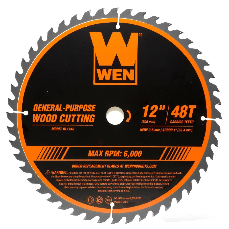 WEN BL1248 12-Inch 48-Tooth Carbide-Tipped Professional Woodworking Saw Blade for Miter Saws and Table Saws