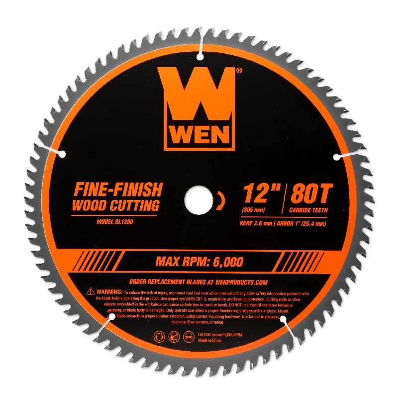 WEN BL1280 12-Inch 80-Tooth Fine-Finish Professional Woodworking Saw Blade for Miter Saws and Table Saws