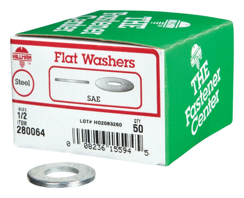 Hillman Zinc-Plated Steel 1/2 in. SAE Flat Washer 50 pk