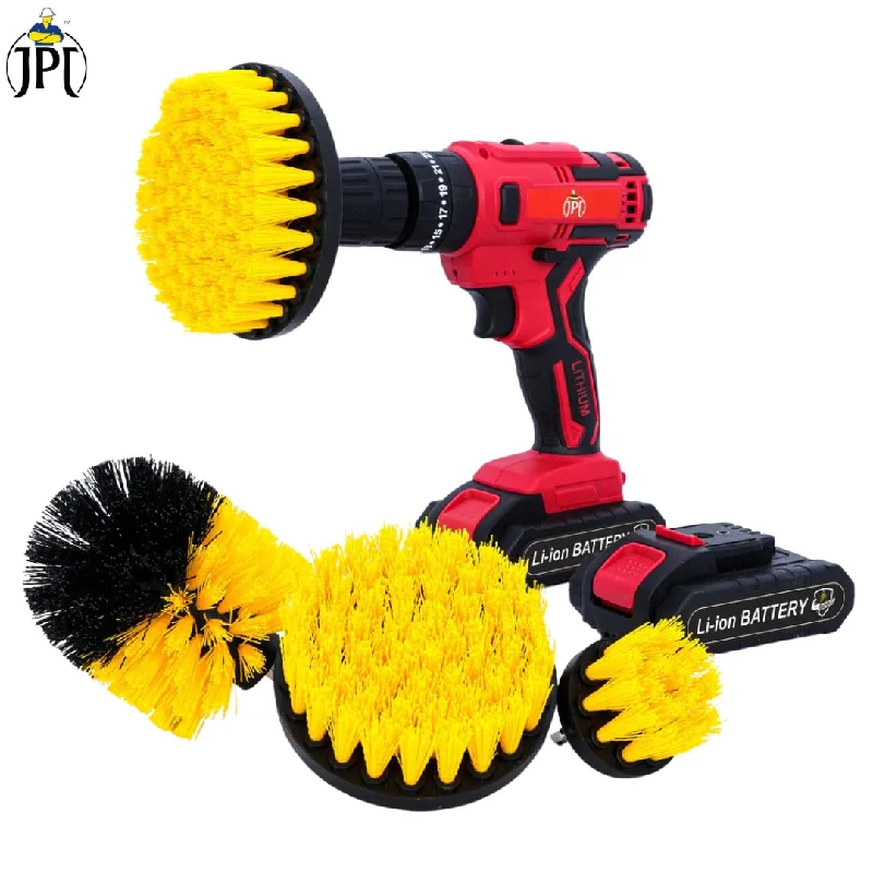 JPT Heavy Duty Combo 21-volt Impact Cordless Drill Machine with 4 Piece Multi-Functional Scrubbing Drill Brush