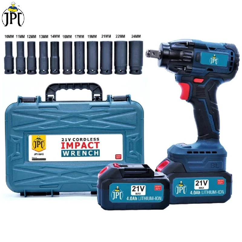 JPT Combo New Monster Beastly 21v Cordless Impact Wrench | Brushless Motor | 450 Nm Torque | 2800 RPM Speed | 1/2" Square Driver | LED Light | 4000mAh Battery | Fast Charger | 11 Sockets | Carry Case