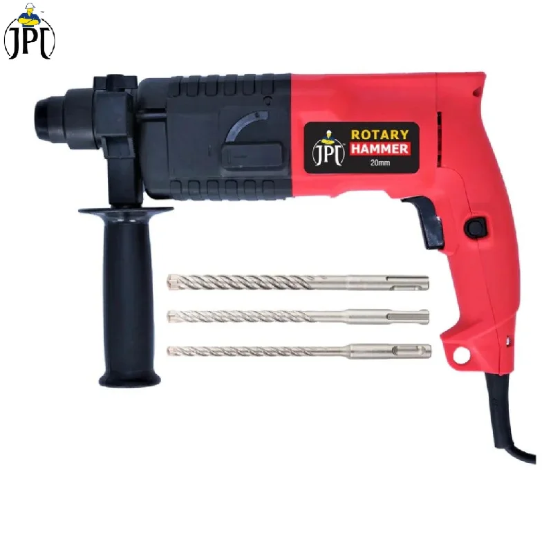 JPT SDS-Plus 20MM Corded Electric Rotary Hammer Drill Machine | 700-Watt Motor | 1400 RPM Speed | 2.4 Joules Impact | 5100 BPM Force | 2 Function Modes | 3 Drill Bits | Depth Gauge | Auxiliary Handle