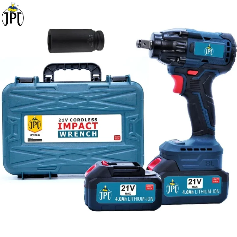 JPT New Monster Beastly 21-Volt Cordless Impact Wrench | Brushless Motor | 450 Nm Torque | 2800 RPM Speed | 1/2-Inch Square Driver | LED Light | 4000mAh Battery | Fast Charger | Socket | Carry Case